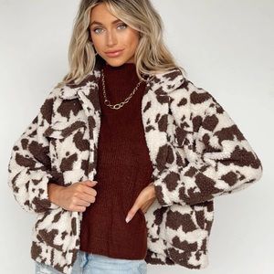 Cow Print Faux Shearling Jacket